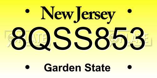 8QSS853 New Jersey License Plate