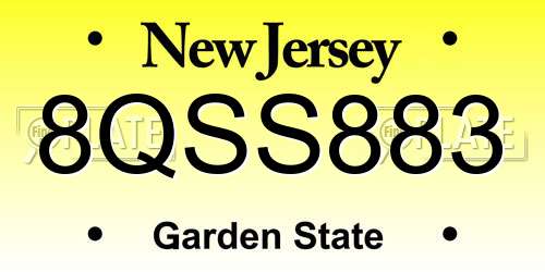 8QSS883 New Jersey License Plate