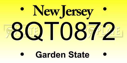 8QT0872 New Jersey License Plate