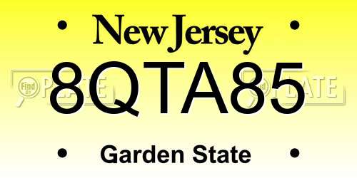 8QTA85 New Jersey License Plate