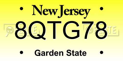 8QTG78 New Jersey License Plate