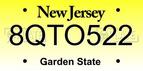 8QTO522 New Jersey License Plate