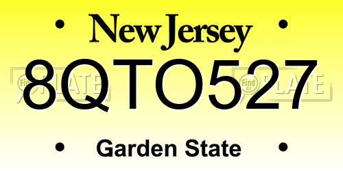8QTO527 New Jersey License Plate