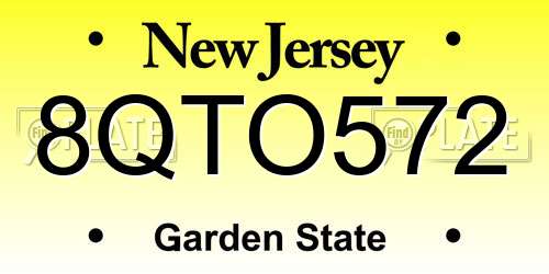 8QTO572 New Jersey License Plate