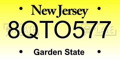 8QTO577 New Jersey License Plate