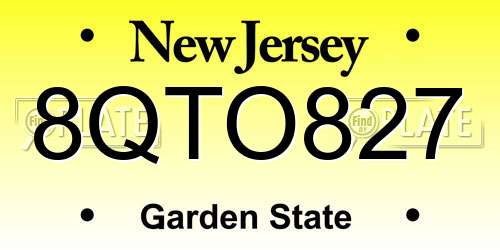 8QTO827 New Jersey License Plate