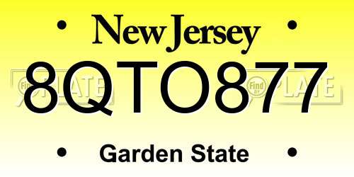 8QTO877 New Jersey License Plate