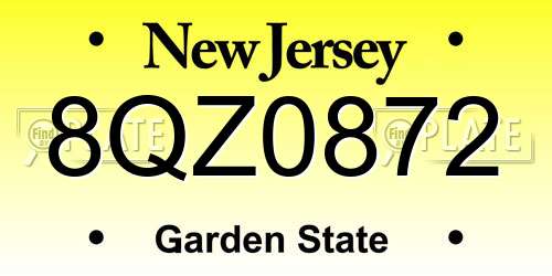 8QZ0872 New Jersey License Plate