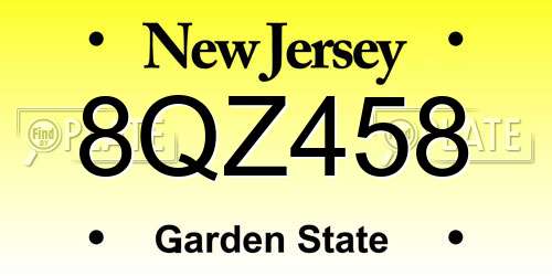 8QZ458 New Jersey License Plate