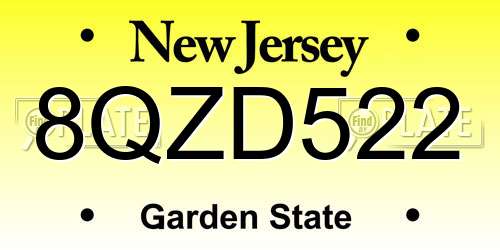 8QZD522 New Jersey License Plate