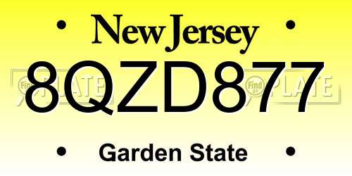 8QZD877 New Jersey License Plate