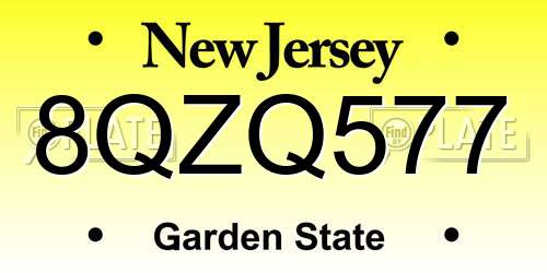 8QZQ577 New Jersey License Plate