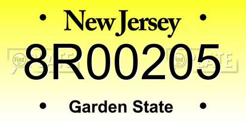 8R00205 New Jersey License Plate