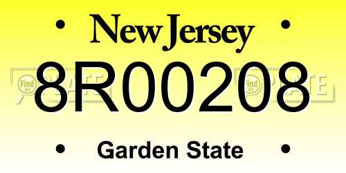 8R00208 New Jersey License Plate