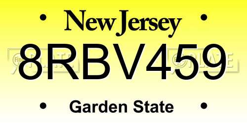 8RBV459 New Jersey License Plate