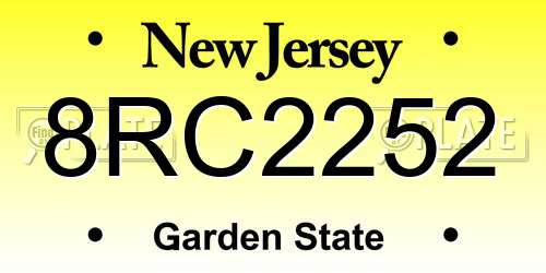 8RC2252 New Jersey License Plate