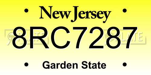 8RC7287 New Jersey License Plate