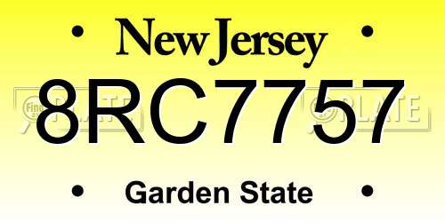 8RC7757 New Jersey License Plate