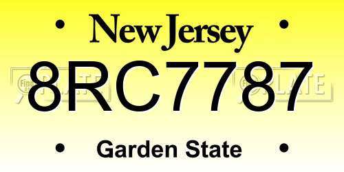 8RC7787 New Jersey License Plate