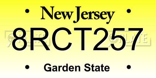 8RCT257 New Jersey License Plate