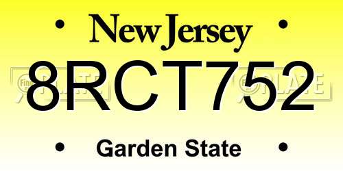 8RCT752 New Jersey License Plate