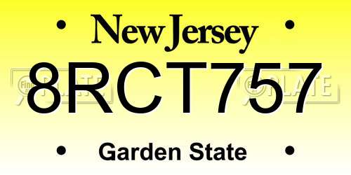 8RCT757 New Jersey License Plate