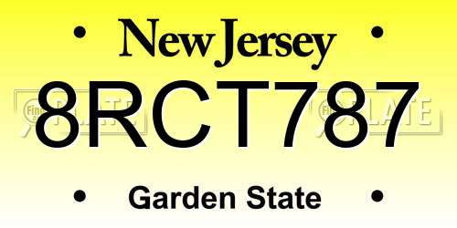 8RCT787 New Jersey License Plate