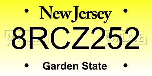 8RCZ252 New Jersey License Plate