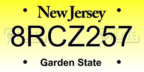 8RCZ257 New Jersey License Plate