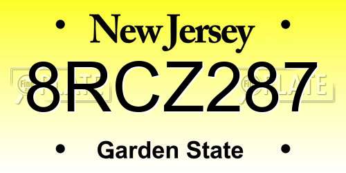 8RCZ287 New Jersey License Plate
