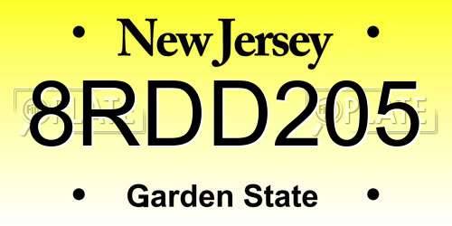 8RDD205 New Jersey License Plate