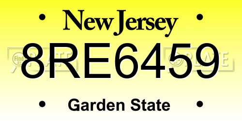 8RE6459 New Jersey License Plate