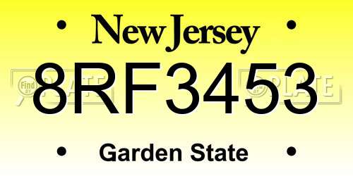 8RF3453 New Jersey License Plate