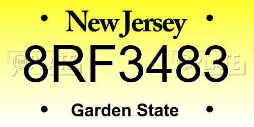 8RF3483 New Jersey License Plate