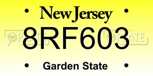 8RF603 New Jersey License Plate