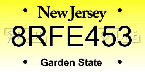 8RFE453 New Jersey License Plate