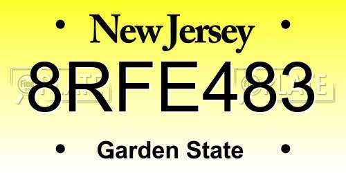 8RFE483 New Jersey License Plate