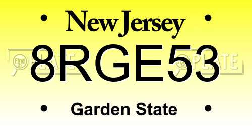 8RGE53 New Jersey License Plate