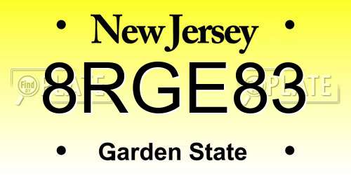 8RGE83 New Jersey License Plate