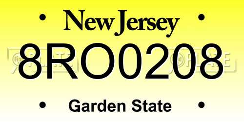 8RO0208 New Jersey License Plate