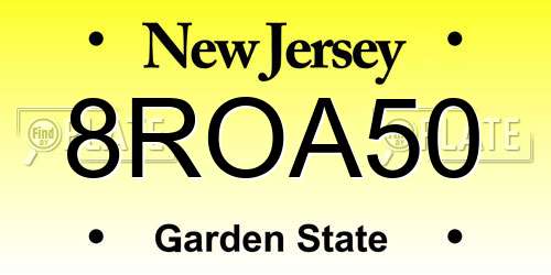 8ROA50 New Jersey License Plate
