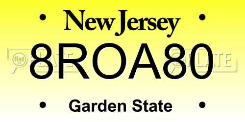 8ROA80 New Jersey License Plate