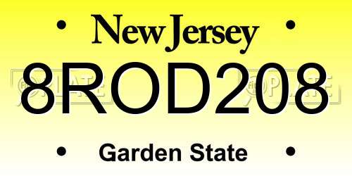 8ROD208 New Jersey License Plate