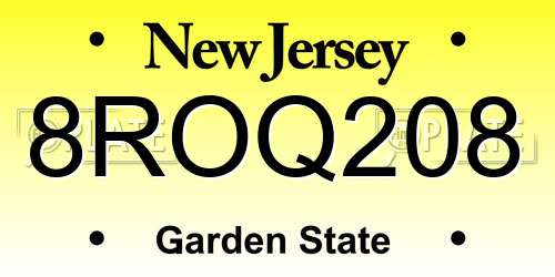 8ROQ208 New Jersey License Plate