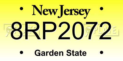 8RP2072 New Jersey License Plate