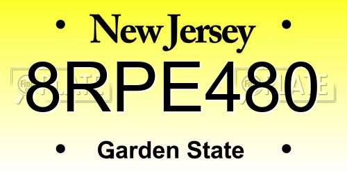 8RPE480 New Jersey License Plate