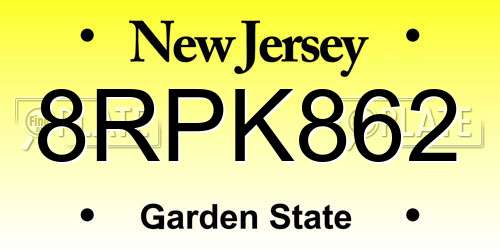 8RPK862 New Jersey License Plate