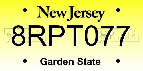 8RPT077 New Jersey License Plate