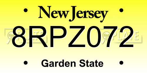 8RPZ072 New Jersey License Plate