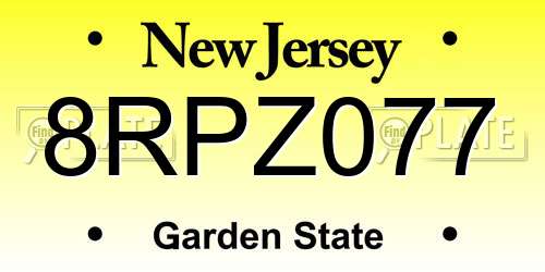8RPZ077 New Jersey License Plate